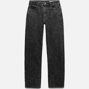 Zara STRAIGHT CUT MID RISE RHINESTONE JEANS